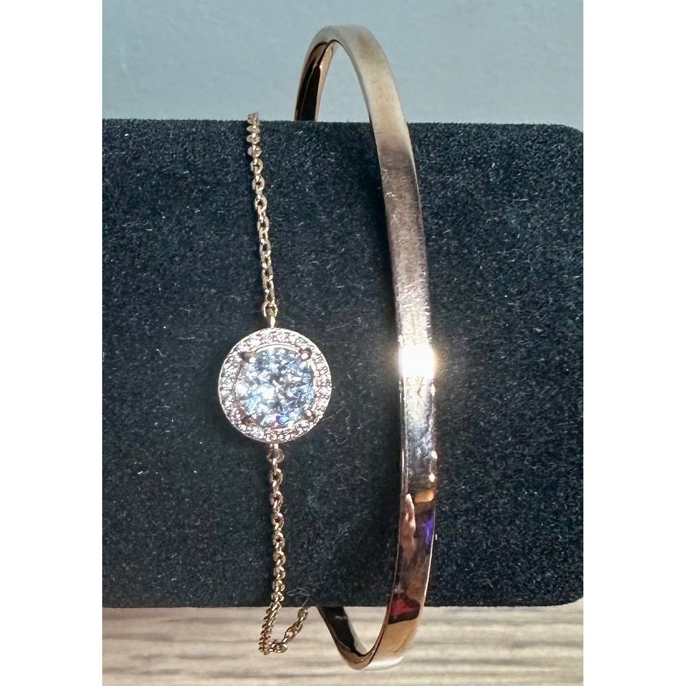 Henri Bendel Gold Tone Cuff Bracelet w Crystal Chain Accent